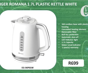 New: EIGER Romana 1.7L Plastic Kettle White