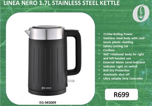 New: LINEA NERO 1.7L Stainless Steel Kettle