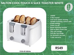 New: Salton Cool Touch 4 Slice Toaster White