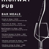 Menu - The Highway Pub - Xplorioâ„¢ Grabouw