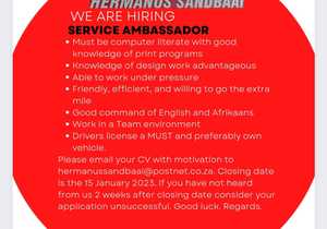 Vacancy in Hermanus: Service Ambassador